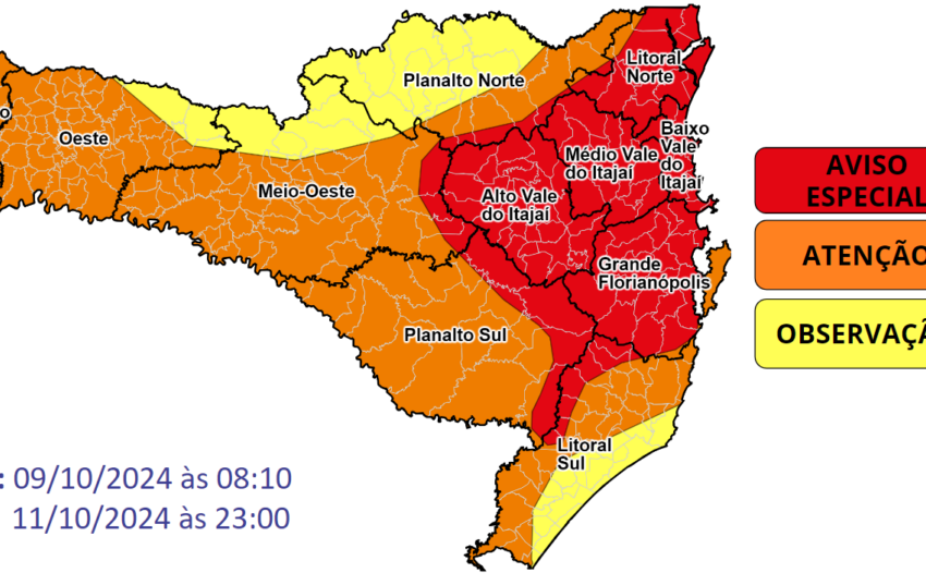  Instabilidade se intensifica em Santa Catarina com previsão de chuvas intensas e temporais até sexta-feira (11)