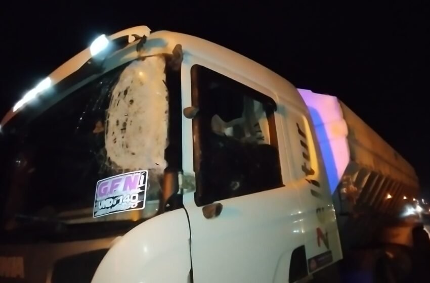  Colisão lateral entre caminhões deixa dois feridos na BR-282